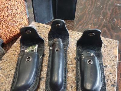 Knife Sheath Assorted, Custom, Full Grain Leather, Hand tooled, Hand made in the Okanagan, Oliver, B.C., Canada.