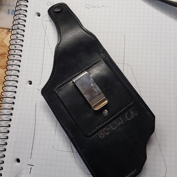 Cell Phone Holster, Custom, Full Grain Leather, Hand tooled, Hand Made in the Okanagan, Oliver, B.C., Canada.