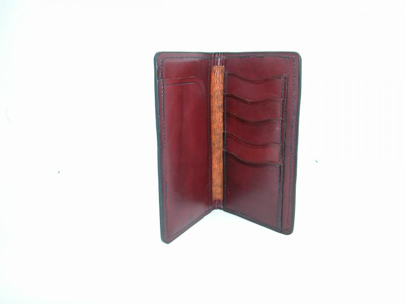 Wallet, Checkbook Style, Light Tan Colour, Custom, Full Grain Leather, Hand tooled, Hand Made in the Okanagan, Oliver, B.C., Canada.